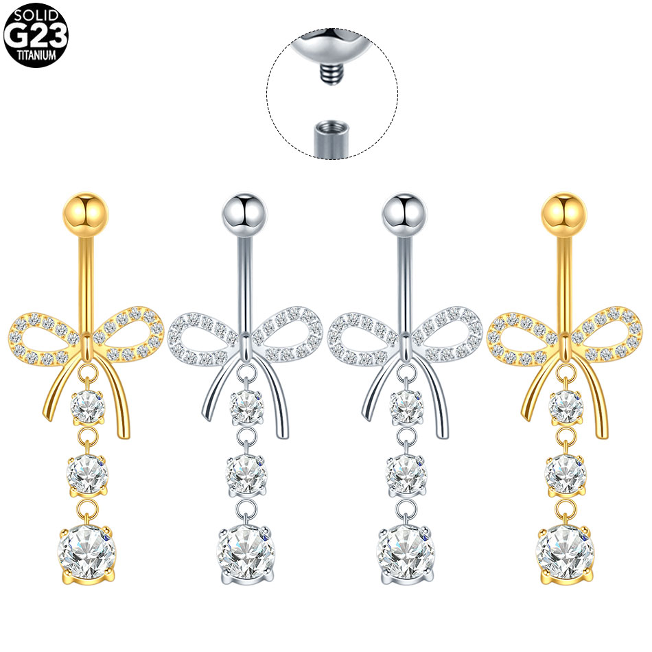 Belly Bar Titanium - 1/5PCS Titanium Crystal Zircon Bowknot Heart