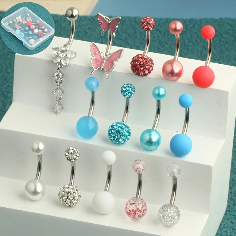 Body Jewelry Jewelry Box - 14pcs Belly Button Rings Navel Piercings