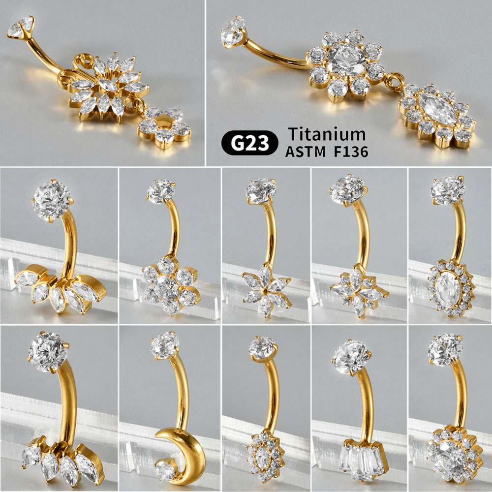 Belly Bar Titanium - 1PC Titanium Carved Zircon Belly Button