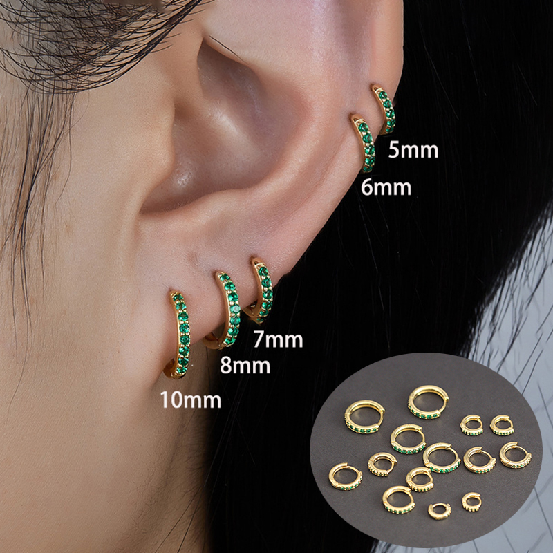 Helix Cartilage Ring - 1 Pair Green Little Huggies Stainless