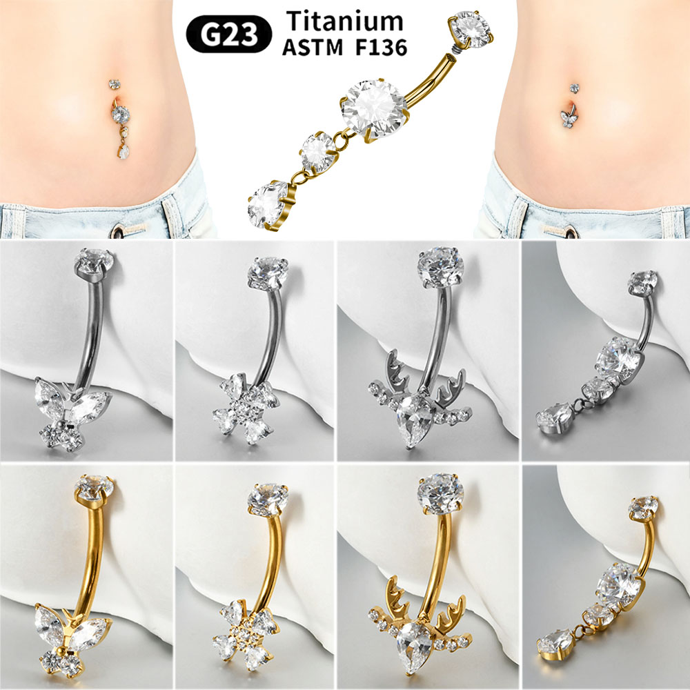 Belly Bar Titanium - 1PC Titanium Flower/Butterfly Marquise Zircon Belly