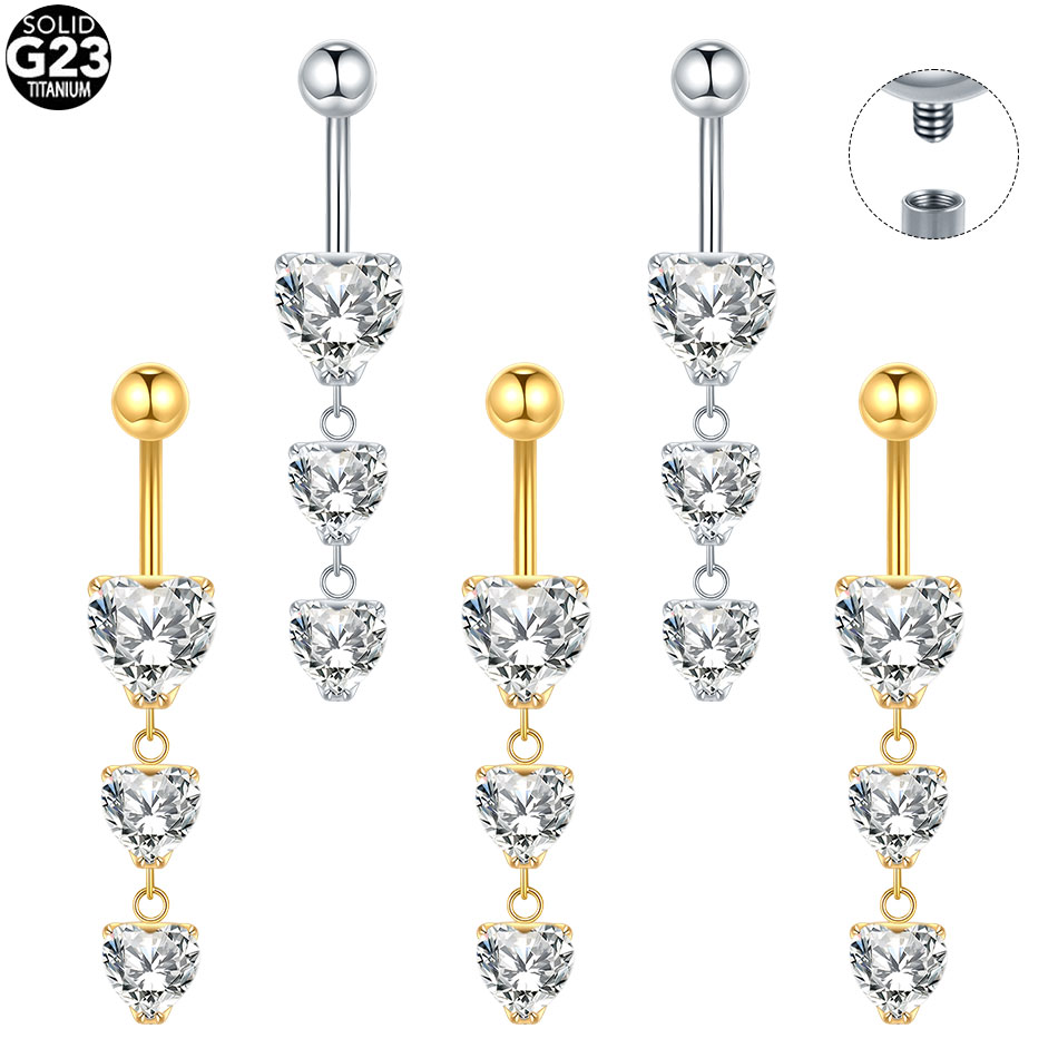 Belly Bar Titanium - 1/5PCS Titanium 14G Heart CZ Gems