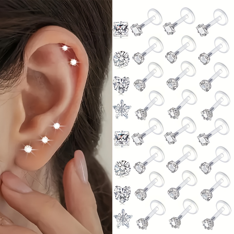 Helix Cartilage Ring - 9pc Clear Lip Rings Studs Plastic