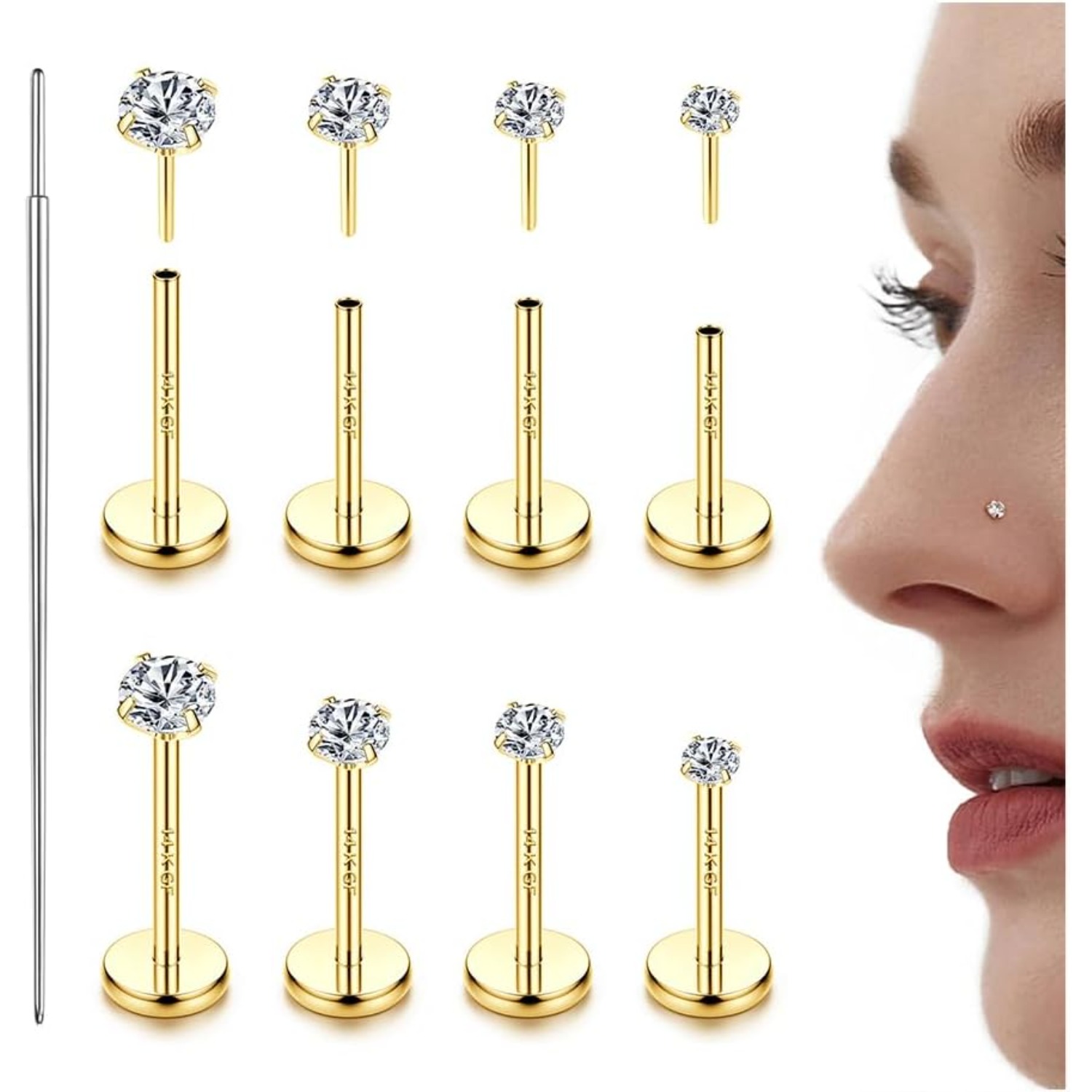 Body Jewelry Threadless - 14K Gold Plated Threadless Nose Studs