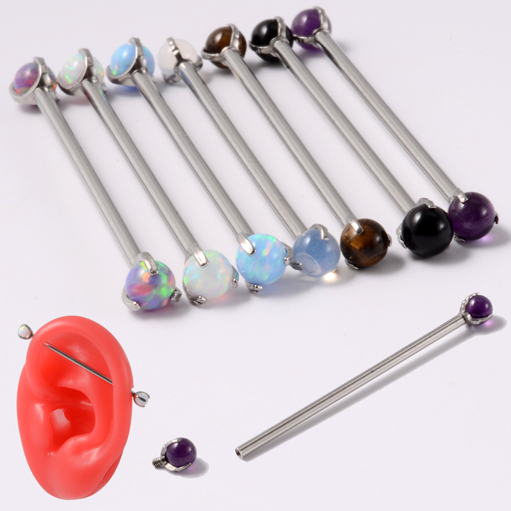 Body Jewelry Industrial - 1PC Surgical Steel Prong Opal Industrial