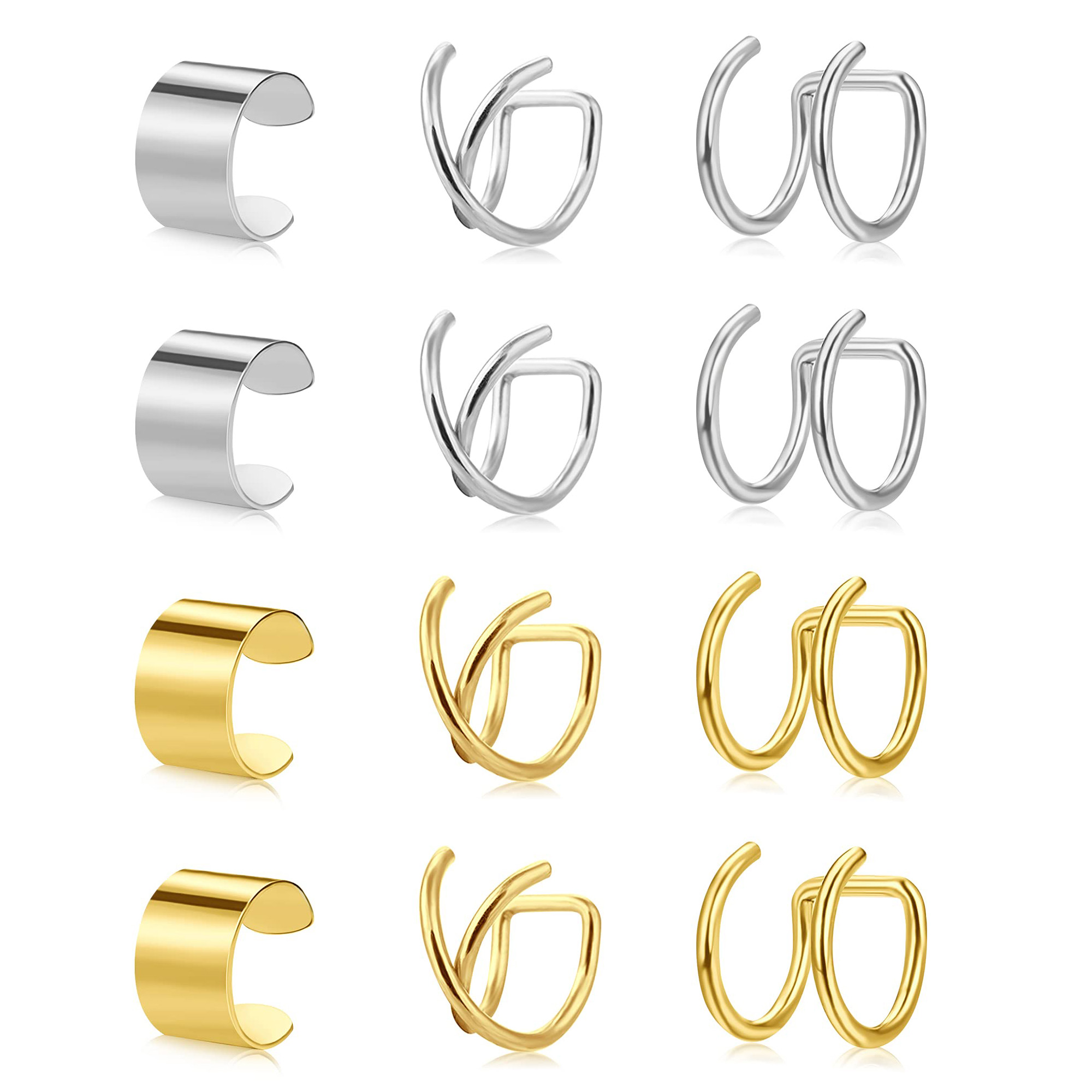 Helix Cartilage Ring - 12pcs Stainless Steel Adjustable Ear Cuff