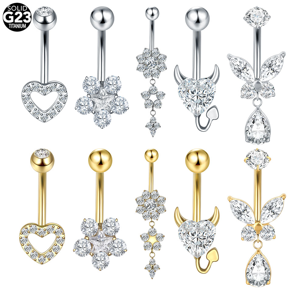 1/5PCS Titanium Heart CZ Navel - Belly Bar Titanium ulasan dan harga