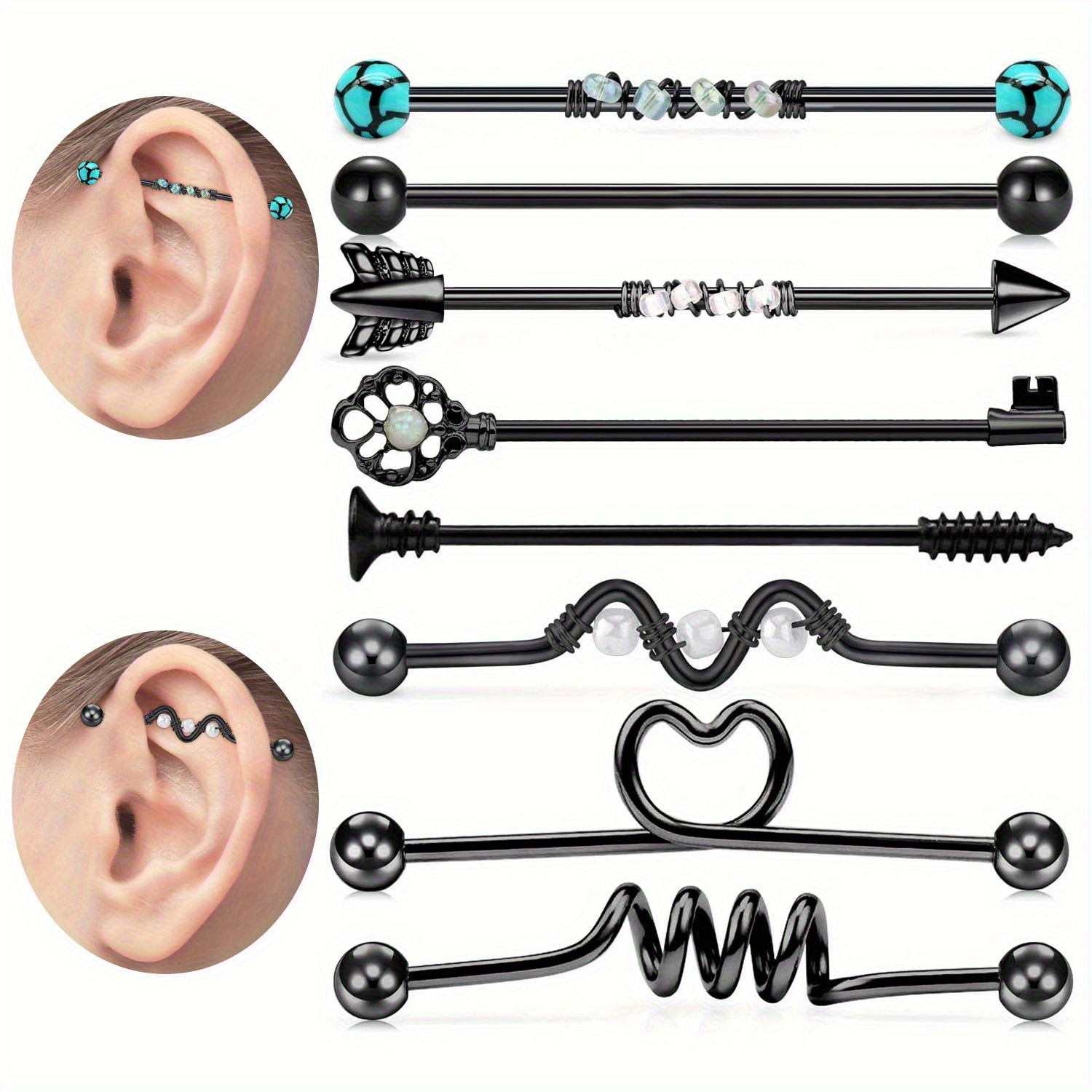 8pcs14G Stainless Steel Indust - Body Jewelry Industrial ulasan dan harga