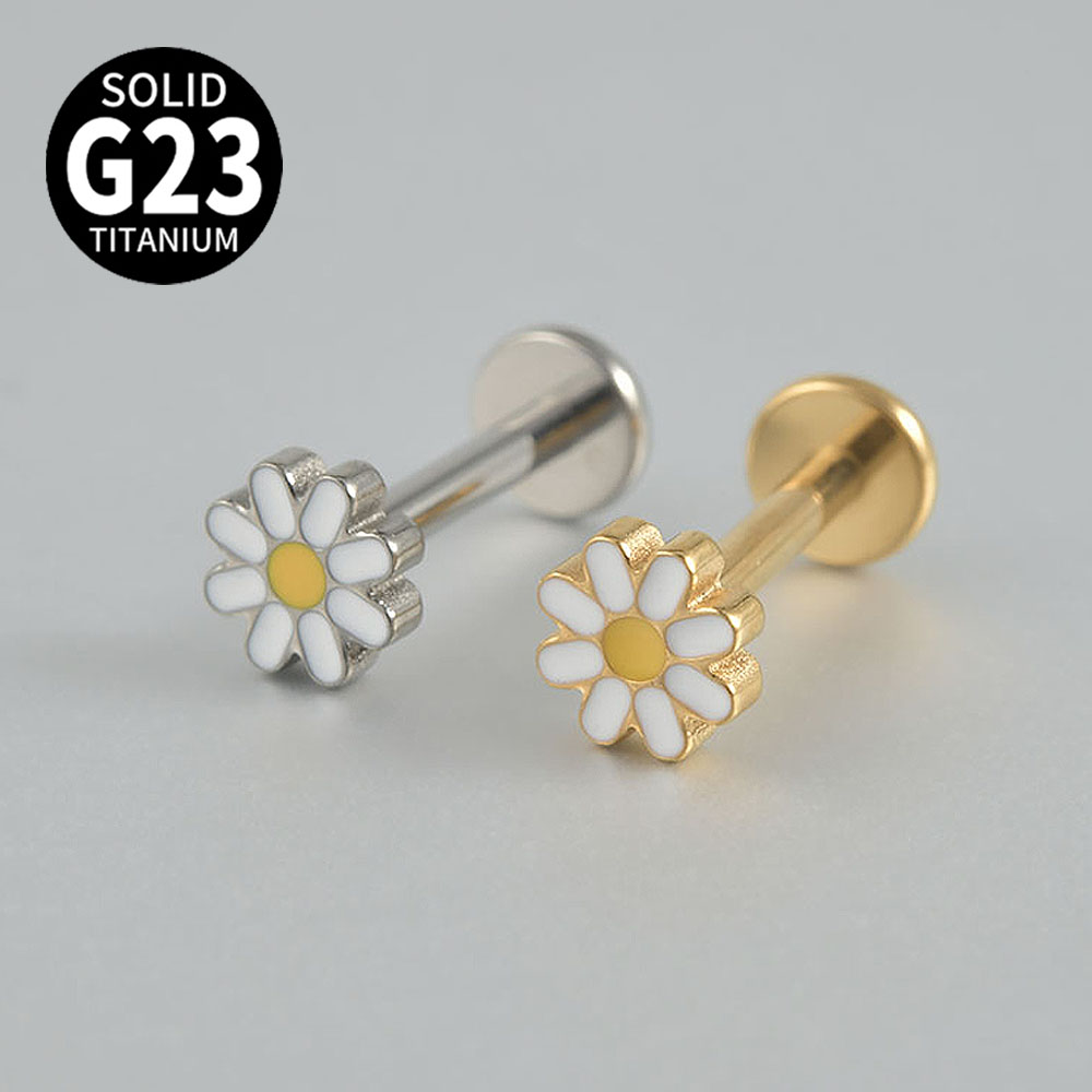 2-1PCS Titanium Daisy Sunflowe - Body Jewelry Threadless ulasan dan harga