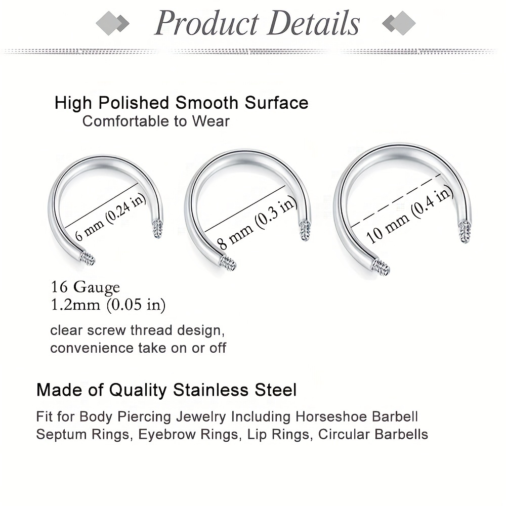 6/8/10/12/52pcs 16G Stainless  - Body Jewelry Industrial ulasan dan harga