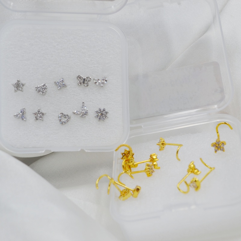 10pcs/Box CZ Nose Rings Nostri - Body Jewelry Jewelry Box ulasan dan harga