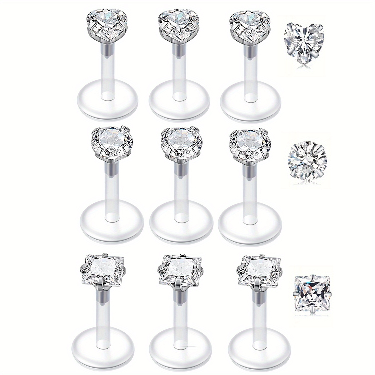 9pc Clear Lip Rings Studs Plas - Helix Cartilage Ring ulasan dan harga