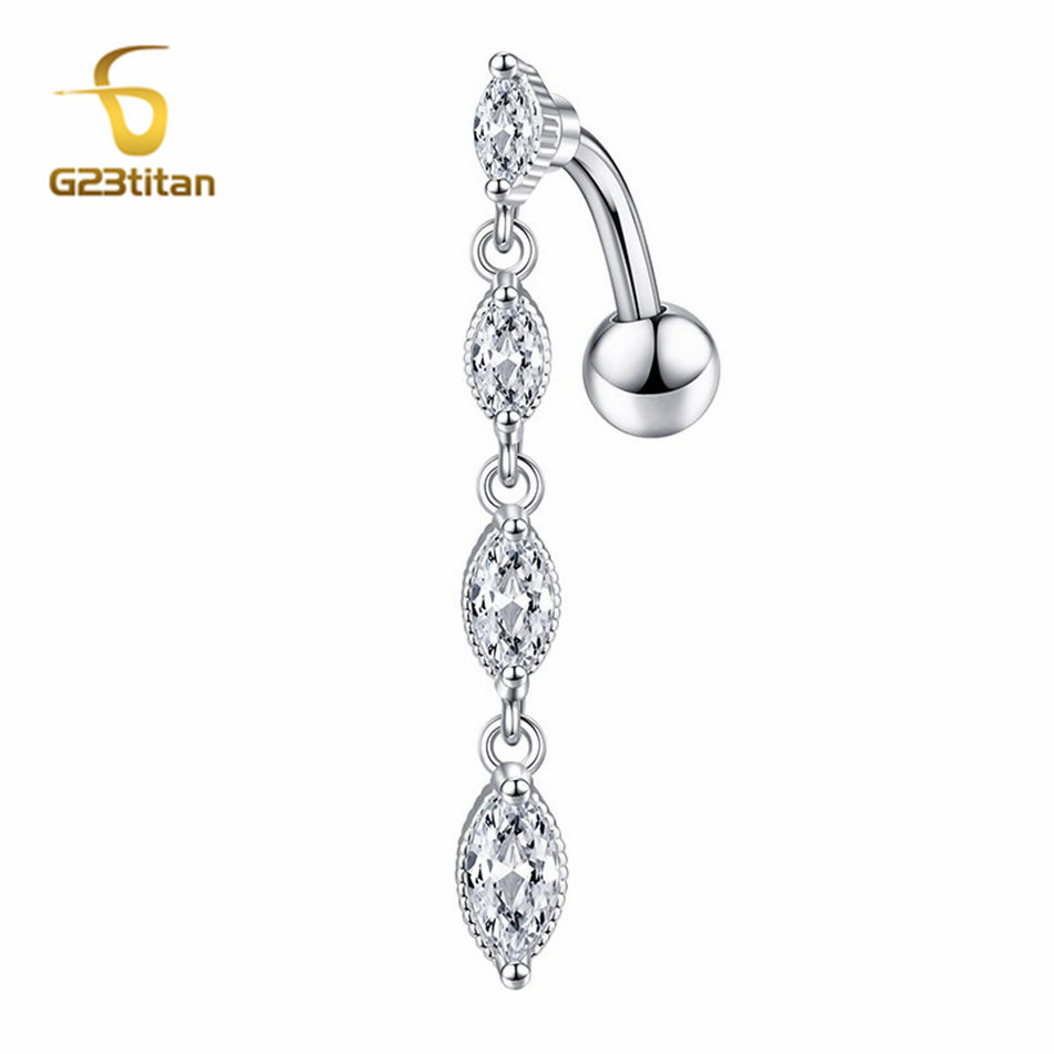 G23Titan Long CZ Dangle Revers - Belly Bar Titanium ulasan dan harga
