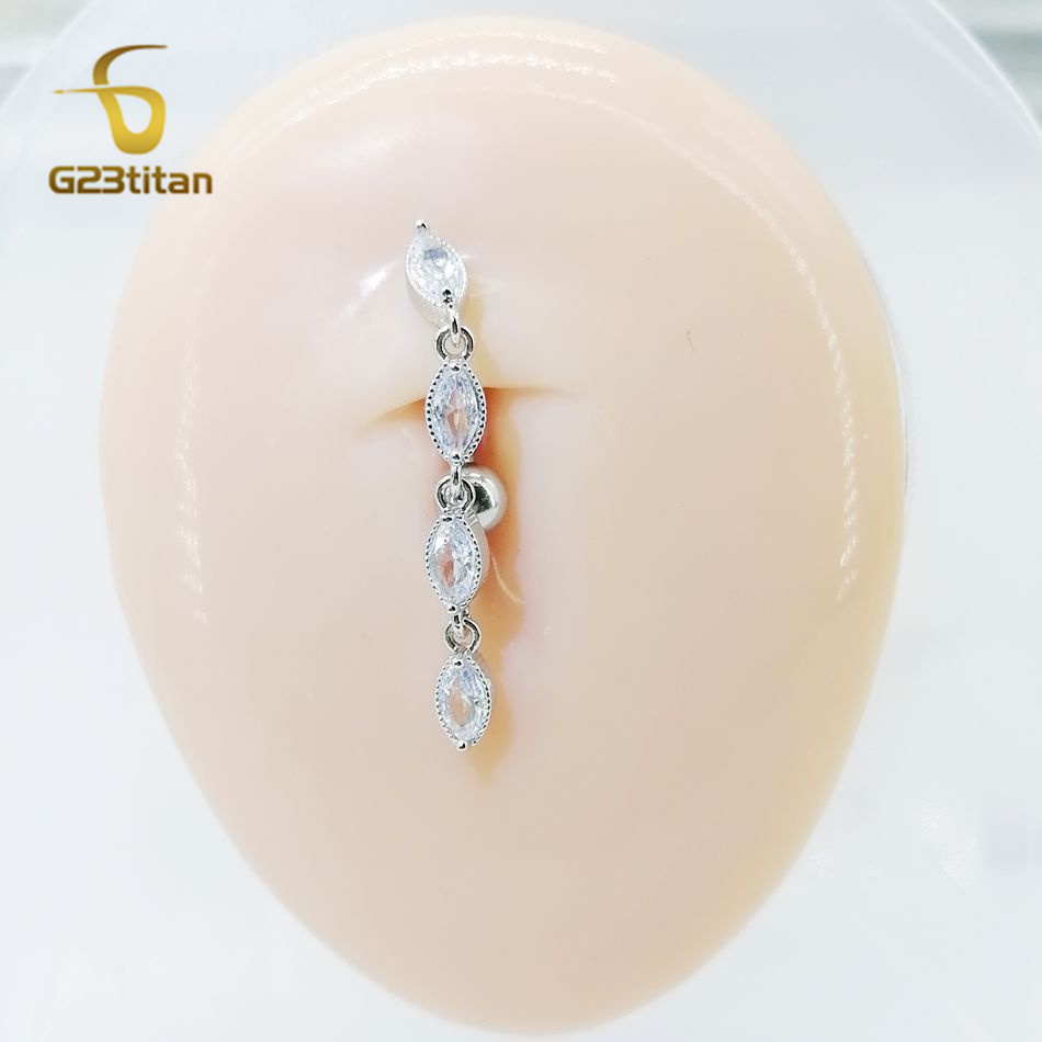 G23Titan Long CZ Dangle Revers - Belly Bar Titanium ulasan dan harga
