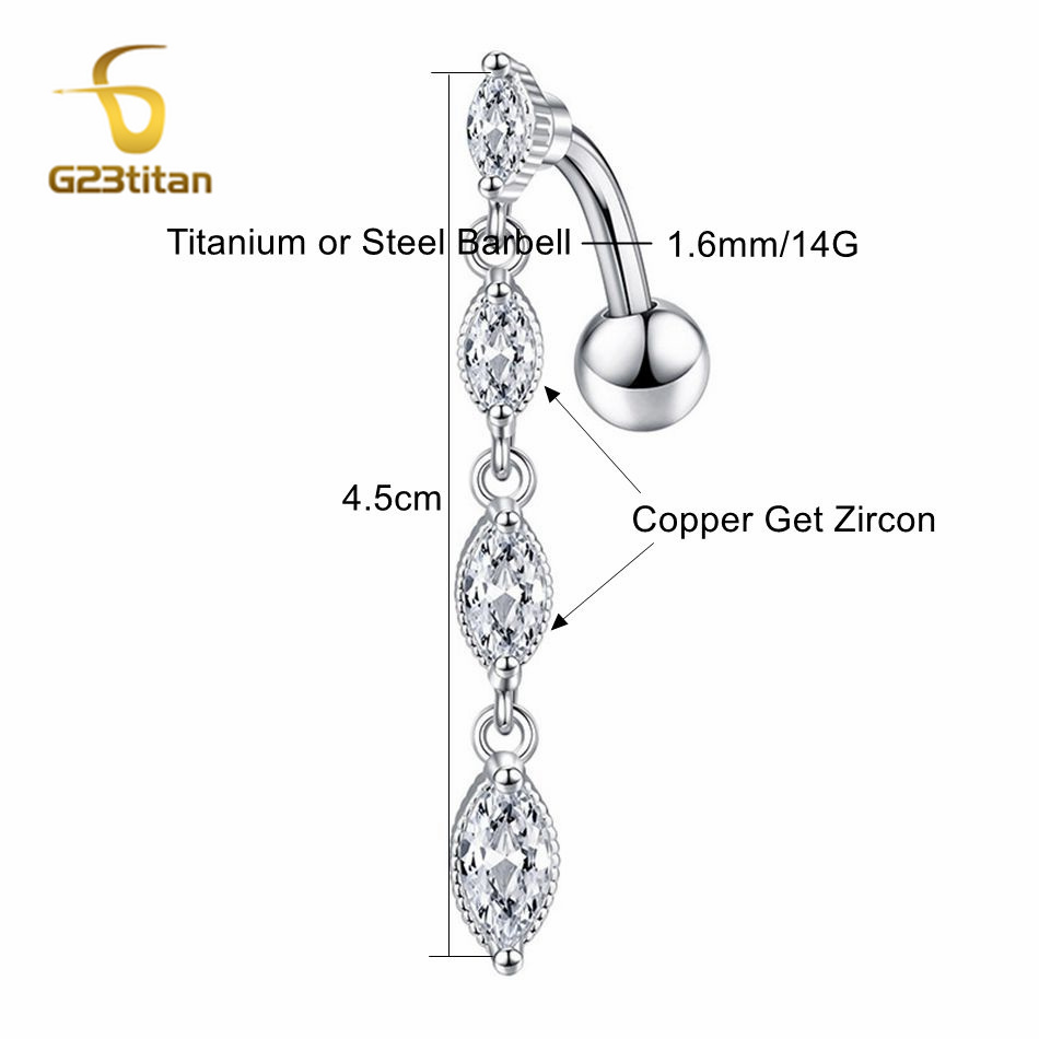 G23Titan Long CZ Dangle Revers - Belly Bar Titanium ulasan dan harga