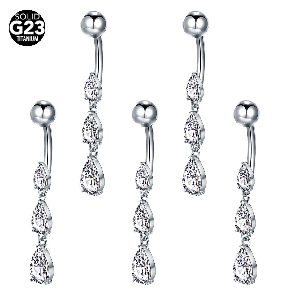 1/5PCS Titanium 14G Dangle CZ  - Belly Bar Titanium ulasan dan harga