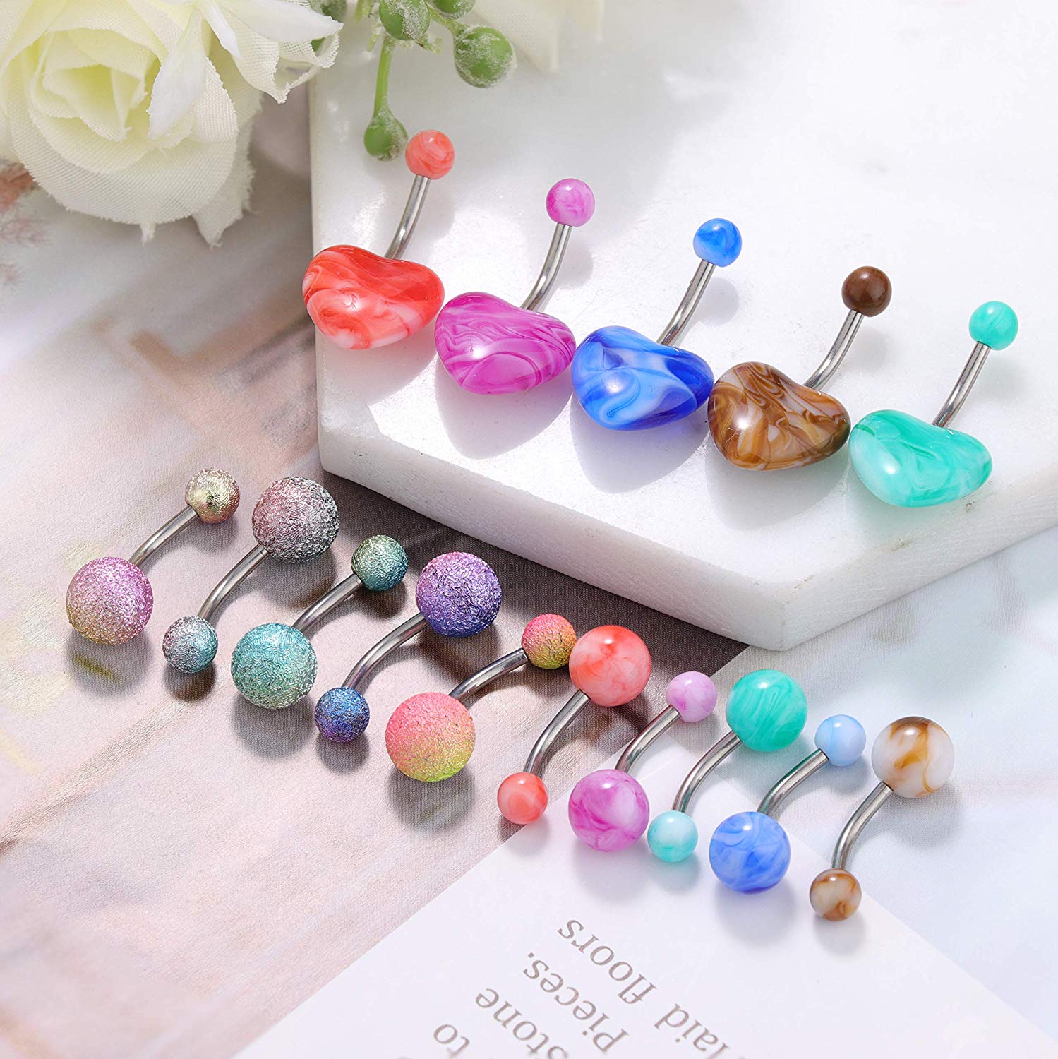 3-5pcs/lot Stainless Steel Flo - Belly Bar Titanium ulasan dan harga