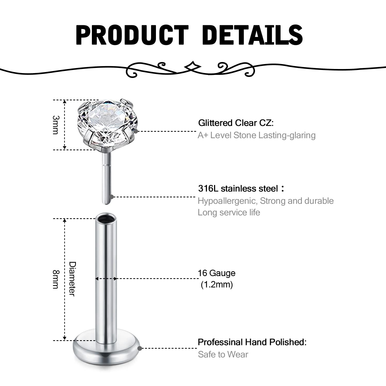 16G Push In Threadless Flat Ba - Body Jewelry Threadless ulasan dan harga