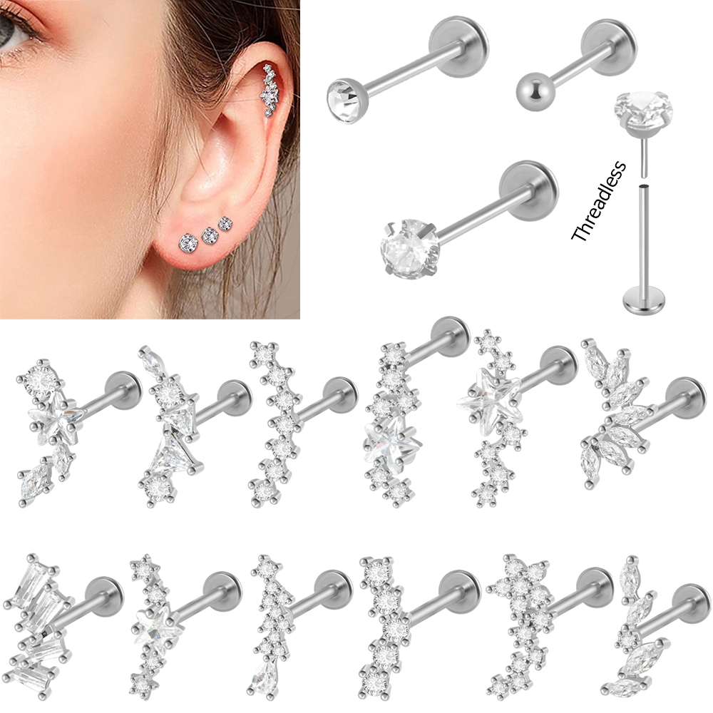 1PC Surgical Steel Zircon Labr - Body Jewelry Threadless ulasan dan harga